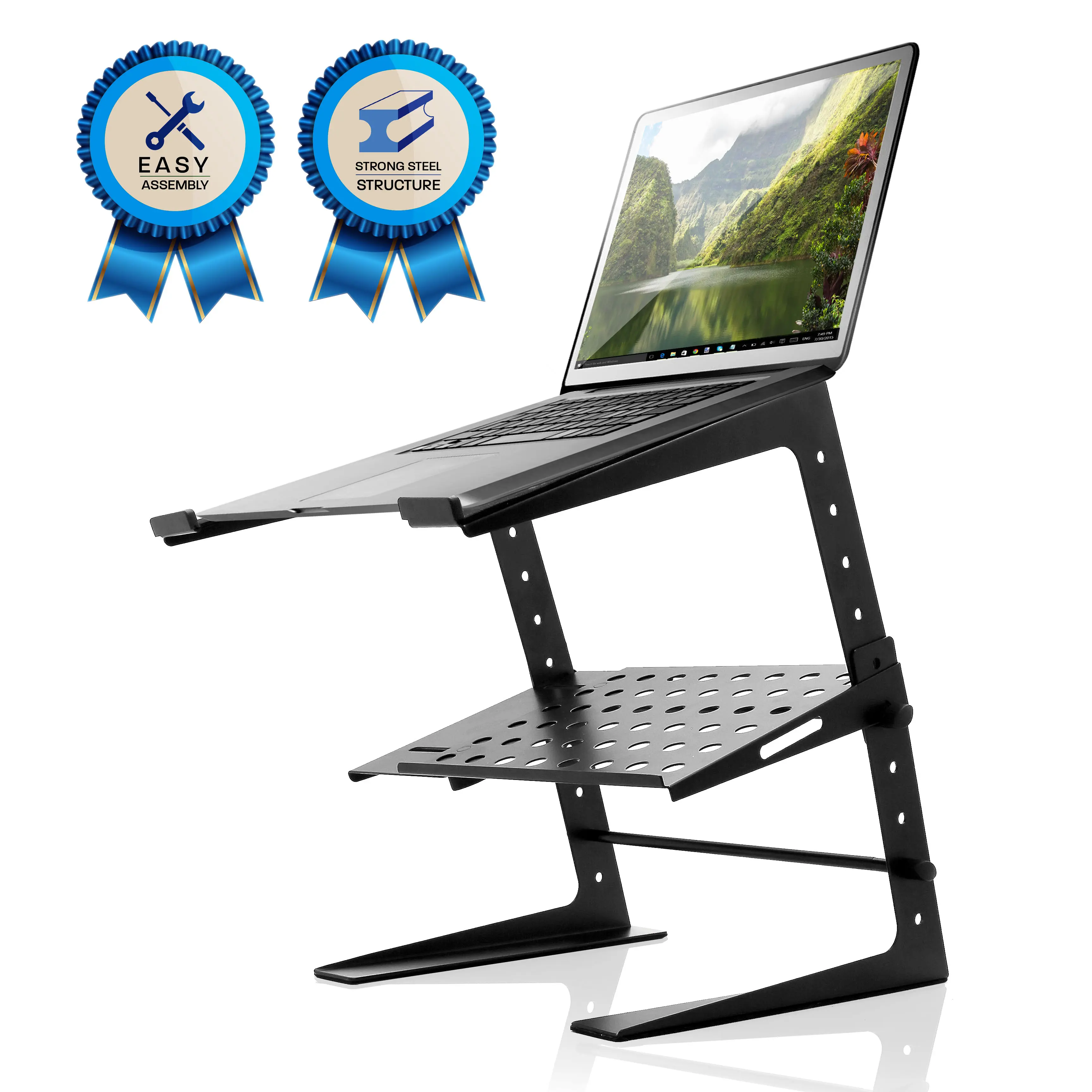 Pyle Portable Adjustable Laptop Stand - 6.3" to 10.9"| Height Riser with Anti-Slip Base - Shelf Storage, Adjustable Desk Mount, 8 lbs Capacity - Ergonomic Home Office Accessory, Ideal for Home, Travel