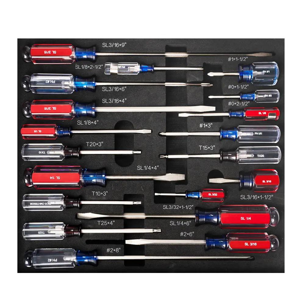 Professional CR-V Screwdriver Set, Slotted, Phillips & Torx Screwdrivers, Multi Sizes Hand Repair Tools with EVA Storage Tray for Home & Workshop Maintenance