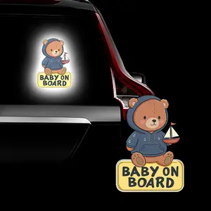 Cute Bear Baby on Board Car Sticker ,Safety Warning Sign, Reflective Kids on Board Sticker ,Waterproof Window Bumper Decal, Car Decoration, Decal For Cars, Vehicle Exterior Decoration