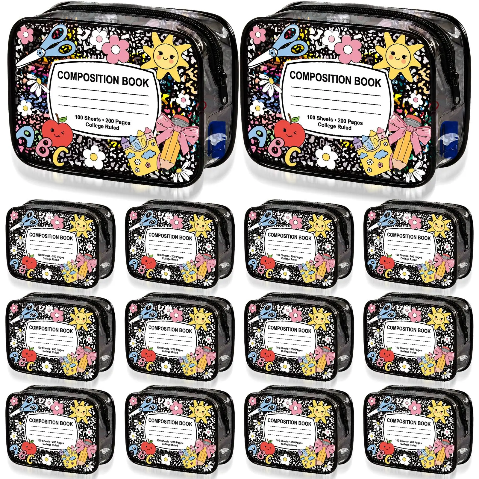 12 Pcs Back to School Teacher Appreciation Gifts Bulk Clear PVC Zipper Pouches Composition Book Themed Makeup Bags for Women Teachers Educators School Staff First Day of School End of Year Thank You Gifts