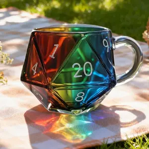 D20 Dice Shape Mug, Rainbow Iridescent 300ML, Glass-Like Durable, Tabletop Rpg Player Exclusive, Perfect for Gaming Enthusiasts