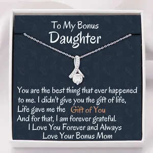 Stepdaughter Necklace, To My Bonus Daughter Gift Of You Necklace, Birthday Gift, I Love You, Jewelry Message Card, Necklace Gifts For Birthday, Anniversary, Christmas Day, Thanksgiving