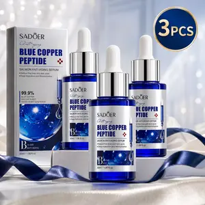 3PCS SADOER Blue Copper Peptide Serum for Face & Neck, GHK-Cu Copper Peptide Anti-Aging Serum with Hyaluronic Acid, Hydrating Firming Daily Skincare Serum for Fine Lines, Lightweight Non-Greasy Face Serum, 30ml