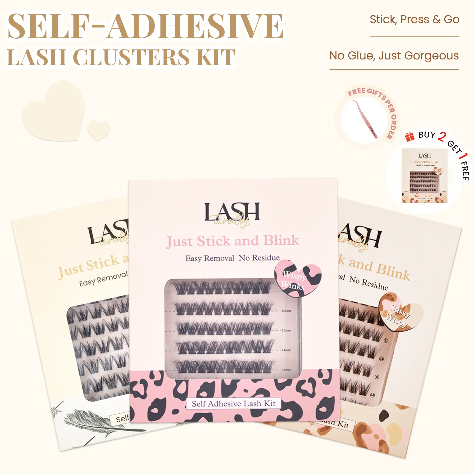 3 Pcs Pack | Buy 2 Get 1 Free Bundle Lashterally Self-Adhesive Bundle Eyelash Clusters Kit, Makeup Accessory - 3 Styles, No Glue Needed, Easy Press-On & Removal, Salon-Quality Dense Lashes, 24+ Hour Hold, Beginner-Friendly, 10mm/12mm/14mm, 72/90/110 Pcs
