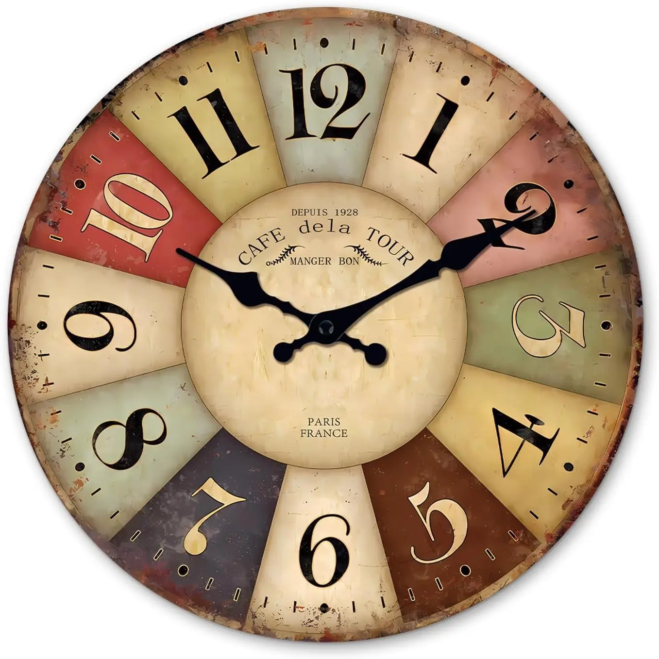 Farmhouse Wooden Wall Clocks Battery Operated 10 Inch | Rustic Colorful Decorative Small Silent Non Ticking Wall Clocks for Living Room Kitchen Bedroom Office