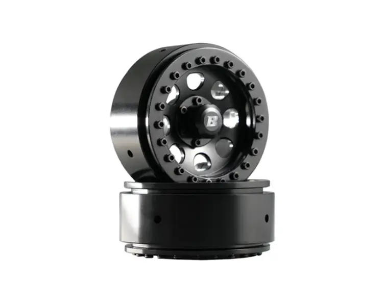 BATRAZZI 1.9" Aluminum D-Hole Beadlock Wheels Black (2pcs)for the FCX10 and otherleading 1/10 scale crawler chassis.
