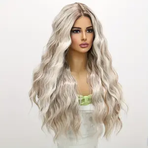 Smilco 26-Inch Synthetic Fiber Platinum Gradient High Gloss Dyed Wavy Natural Curly Hair, with Heat-Resistant Fiber, Comfortable to Wear, Easy to Shape, Very Suitable for Daily Travel, Creating Your Charming Charm