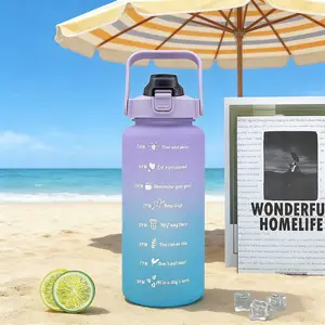 Large Capacity Gradient Water Bottle with Handle, 64 Oz Reusable Tritan Material, Leak-Proof Sports Flask for Gym Camping Travel Daily Hydration
