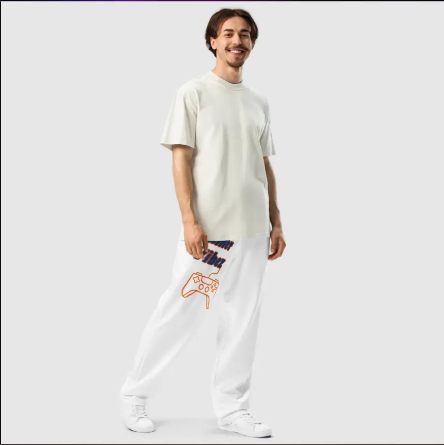 Unisex Gamer Vibez Wide-Leg Joggers, Relaxed Fit Casual Sport Bottoms, Recycled Poly Fabric, Side Pockets, Wide Leg Cut