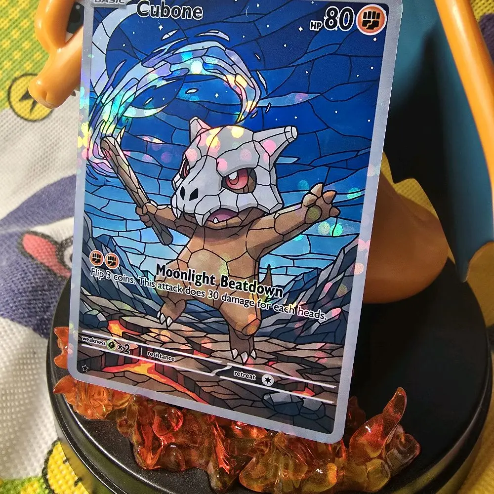 Cubone Cute Display Illustration Card Standard Size and Pokemon Back Edge  to Edge Bubble Holo Finish
