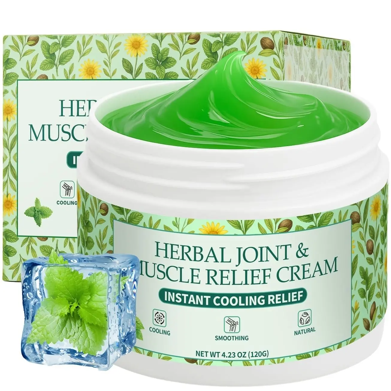 Instant Cooling Relief Cream - Herbal Menthol Soothing Gel, Joint Flex Cream Activities Throughout The Body, Cooling Ointment for Muscle, Head, Lumbar, Neck, Hands, and Feet (1 pcs, 4.23OZ)