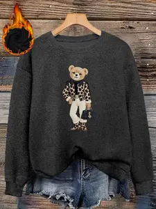 Women's Casual Fashion Round Neck Knitted Sweater Top, Fall & Winter Animal Print Knitwear, Loose-Fitting Long Sleeve, Geometric Pattern Womenswear