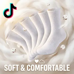 Cushioned Crew Socks 6 Pairs  | Cotton Athletic Long Socks for Gym, Running & Hiking | Unisex Fit