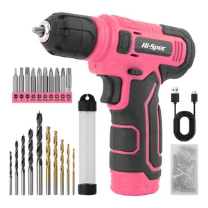 8V Cordless Drill, Drill Set with 3/8"Keyless Chuck, 76pcs Acessories, Built-in LED, Type-C Charge Cable, pink Power Drill for Drilling and Tightening/Loosening Screws