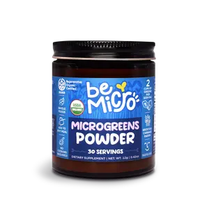 BeMicro Organic Microgreens Powder - USDA Organic Certified, 30 Servings, Dietary Supplement, 1.12g Net Wt., Regenerative Organic Certified, Small Serving Size
