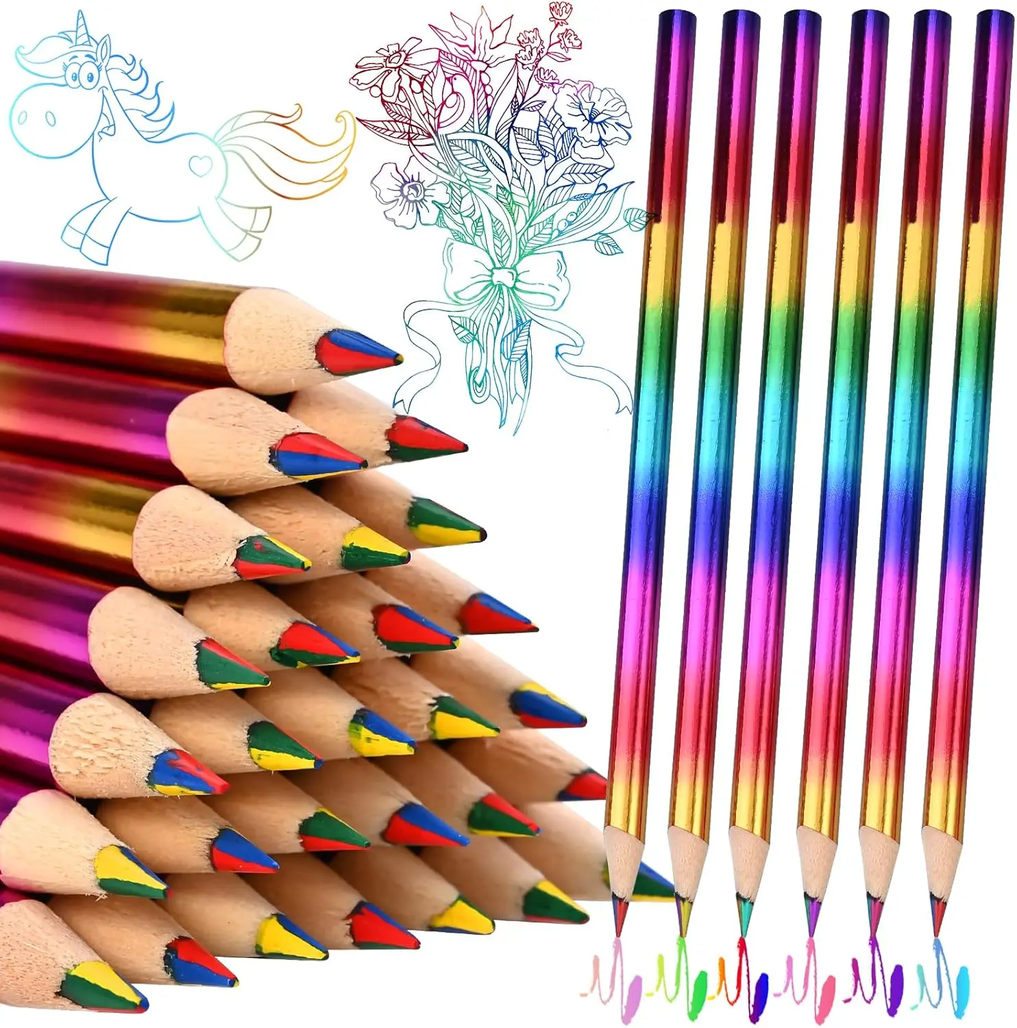 40 pcs 4-in-1 Rainbow Gradient Color Pencil, Unfinished Color Pencil, Suitable for Art Creation, Handicraft, Painting, Bookkeeping, Party Gifts, and Classroom Activity Scenarios