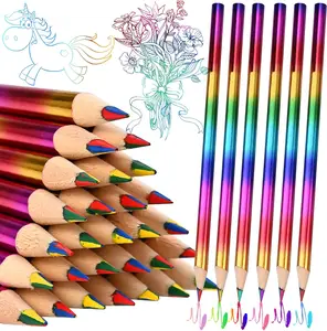 40 pcs 4-in-1 Rainbow Gradient Color Pencil, Unfinished Color Pencil, Suitable for Art Creation, Handicraft, Painting, Bookkeeping, Party Gifts, and Classroom Activity Scenarios