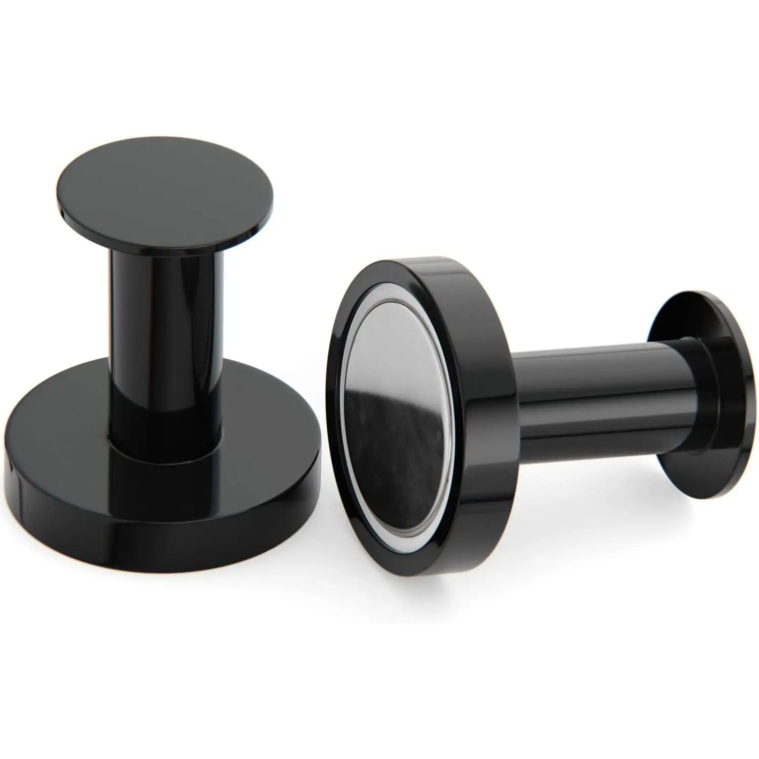 Hooks for Hanging Coats and Bags. Set of 2 Black  Hooks Heavy Duty , Neodymium 52 Rare Earth . Push Pin Style  Hook for Refrigerator, Locker etc