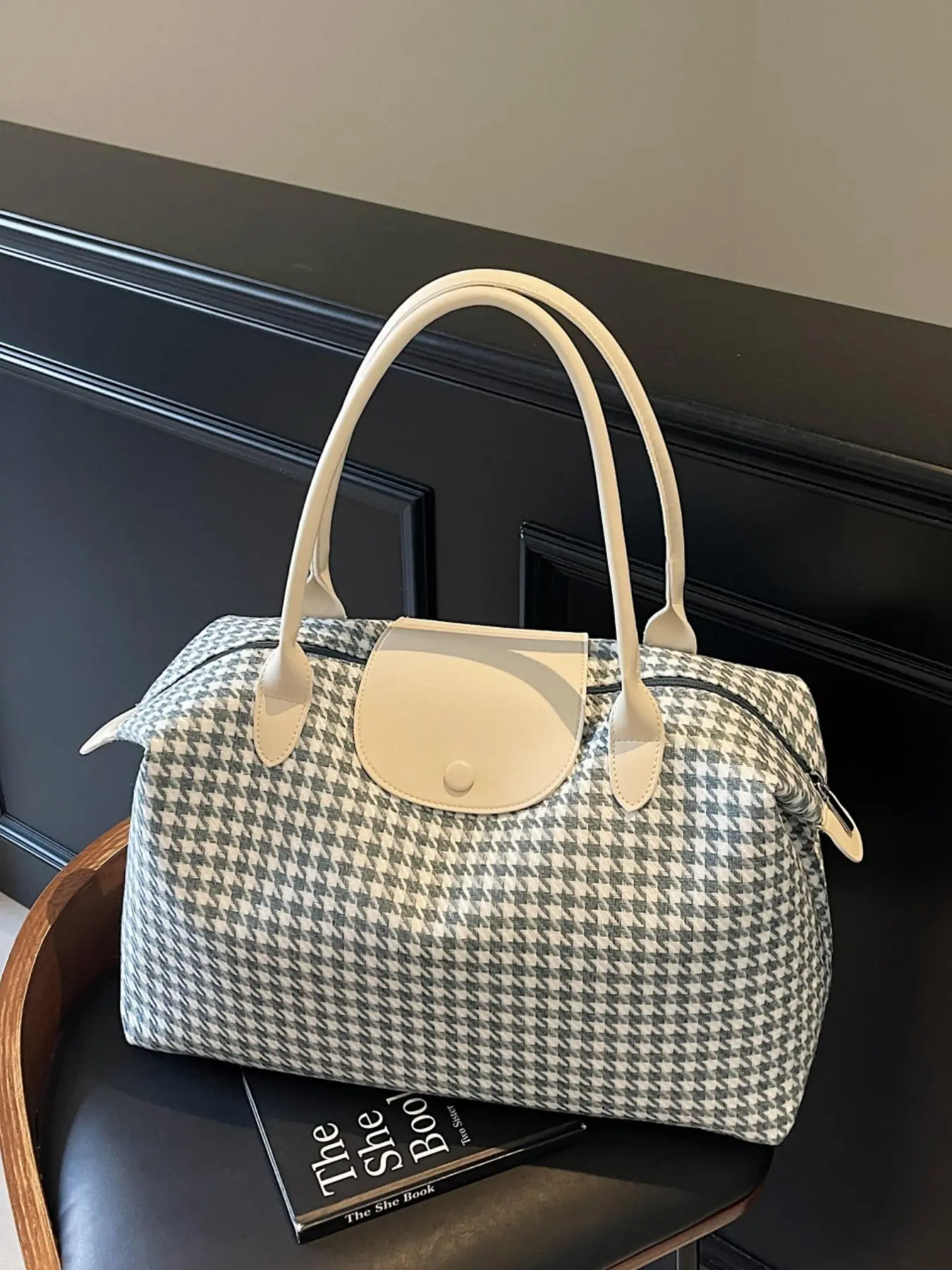Houndstooth Pattern Tote Bag, Large Capacity Fashionable Tote Bag for Women & Men, Casual Trendy Versatile High-quality Daily Commuting Bag, Girl Fashionable Shopping Bag