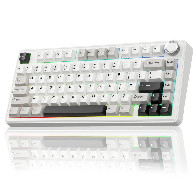 SOLAKAKA A75 75% Wireless Mechanical Keyboard – Hot-swappable RGB gaming keyboard with a sealed design, smooth feel, PBT keycaps, and rotary controls. A creamy keyboard suitable for PC/Mac gaming devices.