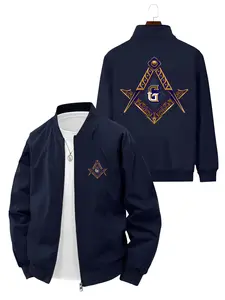 Simple Trendy Men's Masonic Symbol Printed Jacket for Daily Casual Gatherings and Outings Casual Jacket Coat