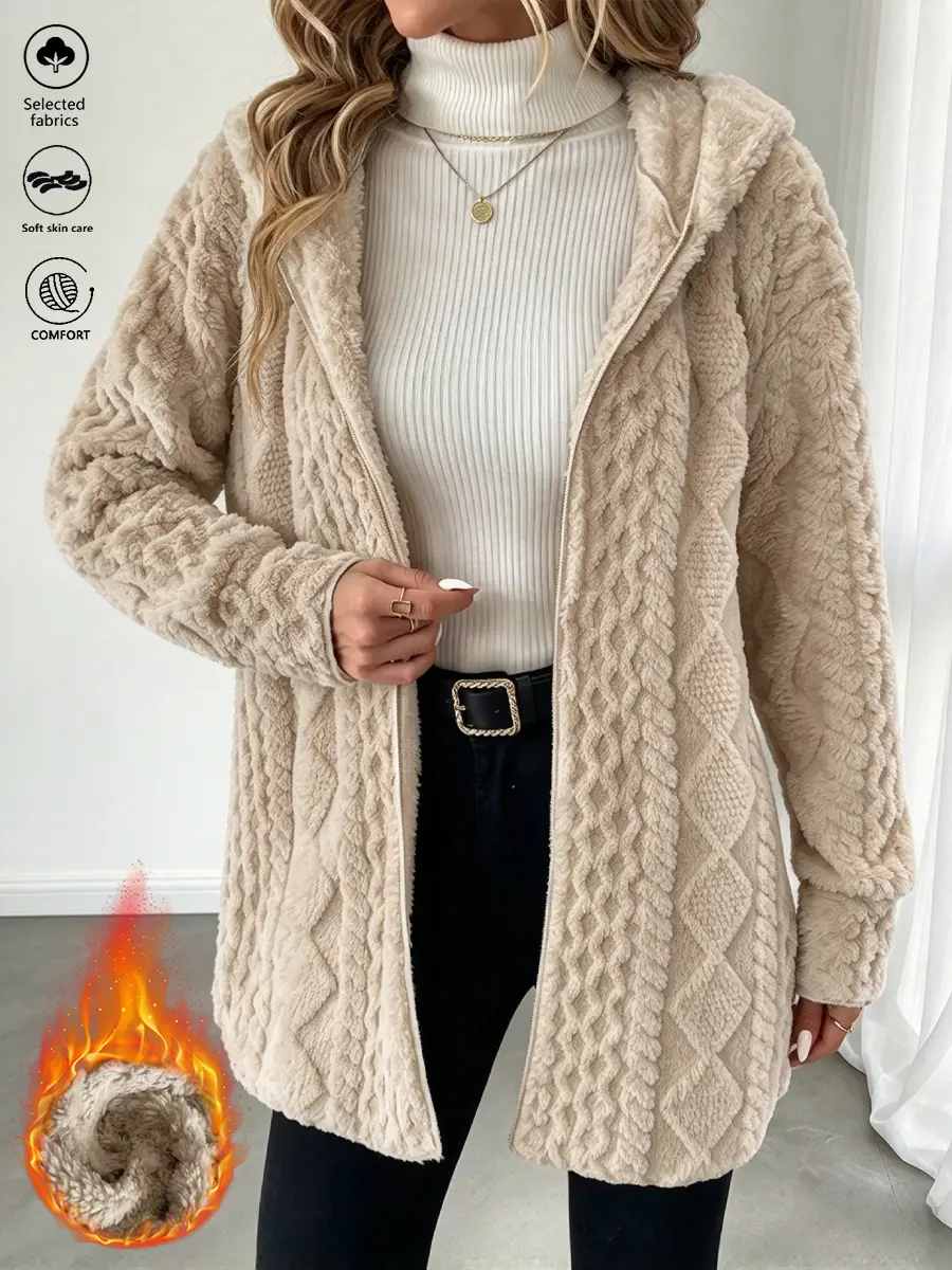 LIFE KEEPS MOVING women’s autumn/winter fleece-lined hooded jacket/coat—fashionable, warm, versatile solid-color cardigan outerwear; windproof, insulated top; Christmas gift; new arrival for fall