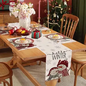 1 piece/5 piece set/7 piece set, hello winter snowman table flag and placemat set, seasonal snowflake pattern winter desktop decoration, suitable for Christmas dinners, parties, restaurant kitchen table decoration, holiday gifts