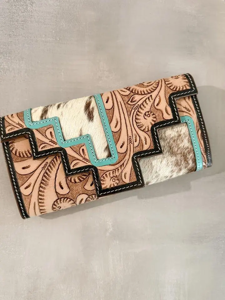 Two Step - Blue Mesa | Tooled Leather and Cowhide Wallet