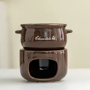 Ceramic Chocolate Melting Pot with a Heating Stove for Home Use, Suitable for Ice Cream, Cheese Fondue, And Comes with a Candle Stove, Pot, And Forks