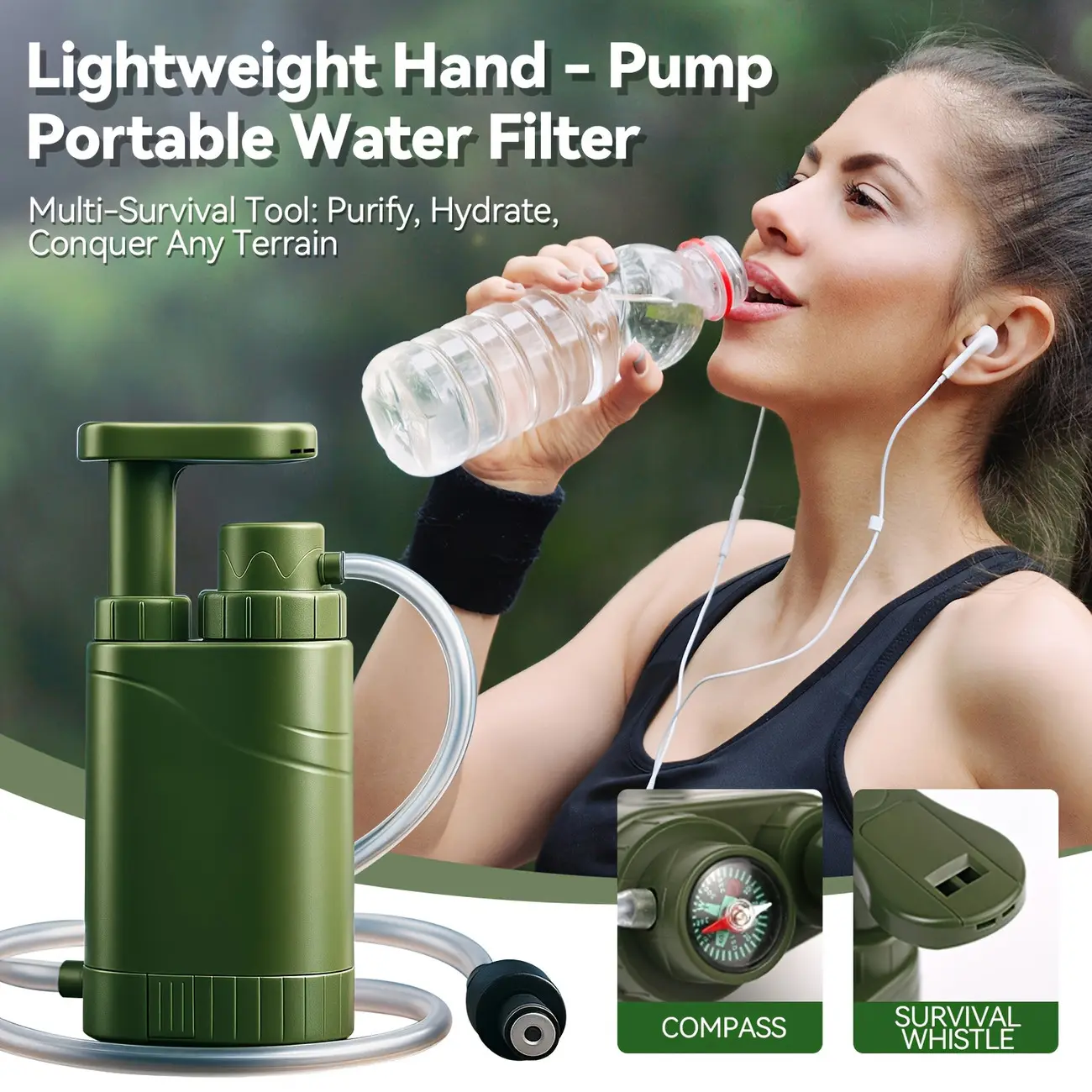 【Outdoor Water Filter Multipurpose for Survival】- Portable Hiking Water Filtration System - Water Purifier for Hiking, Travel, and Emergency - Hand Pump Water Filter
