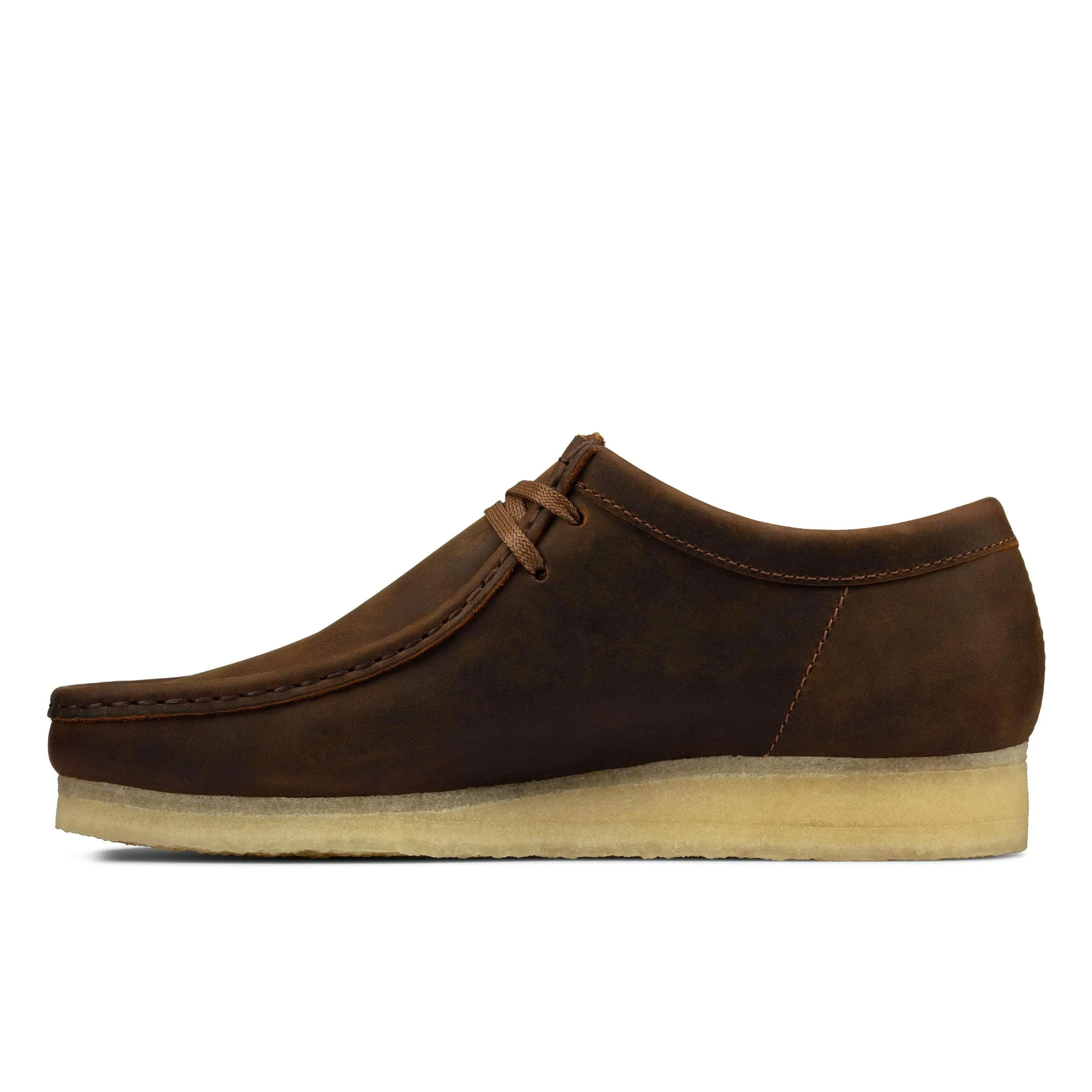 Men's Clarks Wallabee Beeswax Leather Lace-Up Low-Top Slip-On Walking Shoes with Sheepskin - Classic Flat Footwear