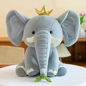Soft Plush Elephant Pet with Crown Gentle Cuddly Companion for Cats & Dogs All Breeds Sizes New Year Gift Bonding Playtime Accessory