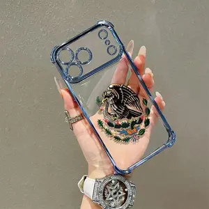 Mexican Golden Eagle Badge Flag Design Four-Angle Airbag Anti-Drop Phone Case for iPhone 17 Pro Max 16 15 14 13 12 11 Pro Max Transparent Soft TPU Material Ideal Gift Choice