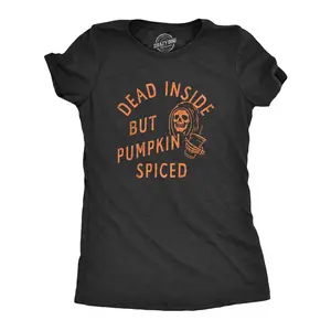 Womens Dead Inside But Pumpkin Spiced T Shirt Funny Fall Autumn Coffee Flavor Lovers Tee for Ladies Funny Womens T Shirts Cute Vintage Fashion Casual Ladies T-Shirt Gift Halloween Tops for Women Funny Coffee Black -