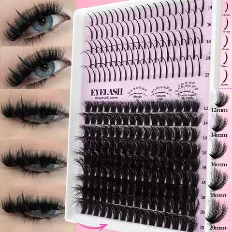 224pcs DIY Eyelash Clusters kit, Fluffy Lash Clusters with Lash Spikes, Volume Eyelash, 100D Thick Manga Eyelash D Curl, Natural Extensions, Volume Individual Lashes, Eyelash Extensions Set, Volumized Fake Eyelashes