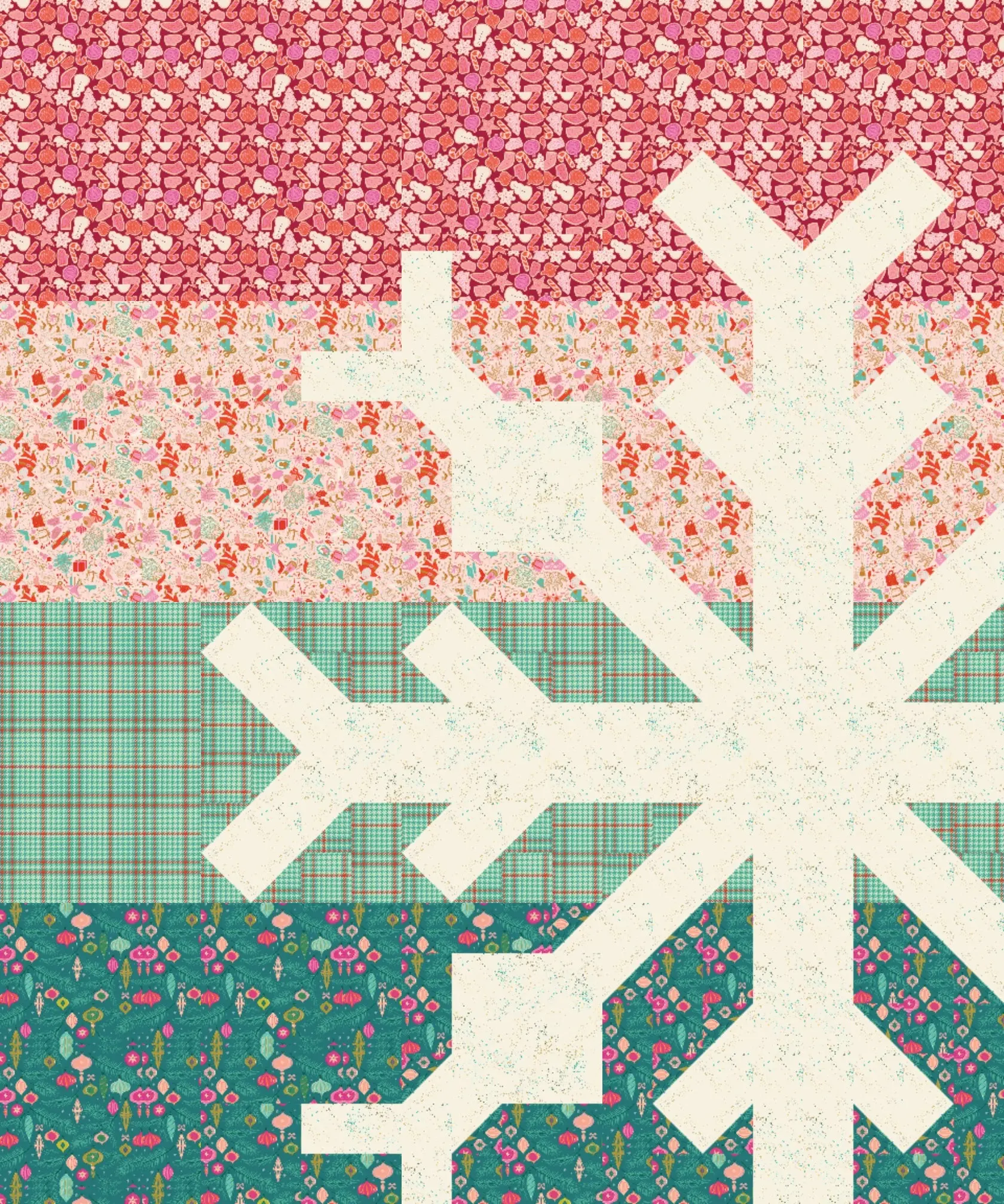 Snowflake Quilt Fabric Kit, Colorful Print Christmas-Themed Set for Home Quilting, Indoor Use