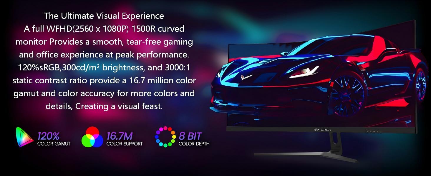 CRUA 30‑Inch 21:9 Ultrawide Curved Gaming Monitor, 2560x1080 FHD 200Hz VA 1500R Curvature, FreeSync 120% sRGB, HDMI 2.0 DP 1.4 3.5mm Audio Jack, 100x100 VESA for Gaming Movies Multitasking Office