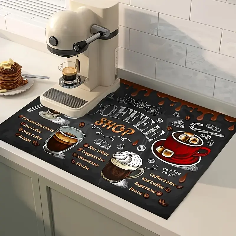 Coffee Theme Kitchen Mat, 1 Count Non-slip Kitchen Placemat, Household Placemat, Absorbent Coffee Machine Mat, Kitchen Decor Accessories, Housewarming Gift, Coasters