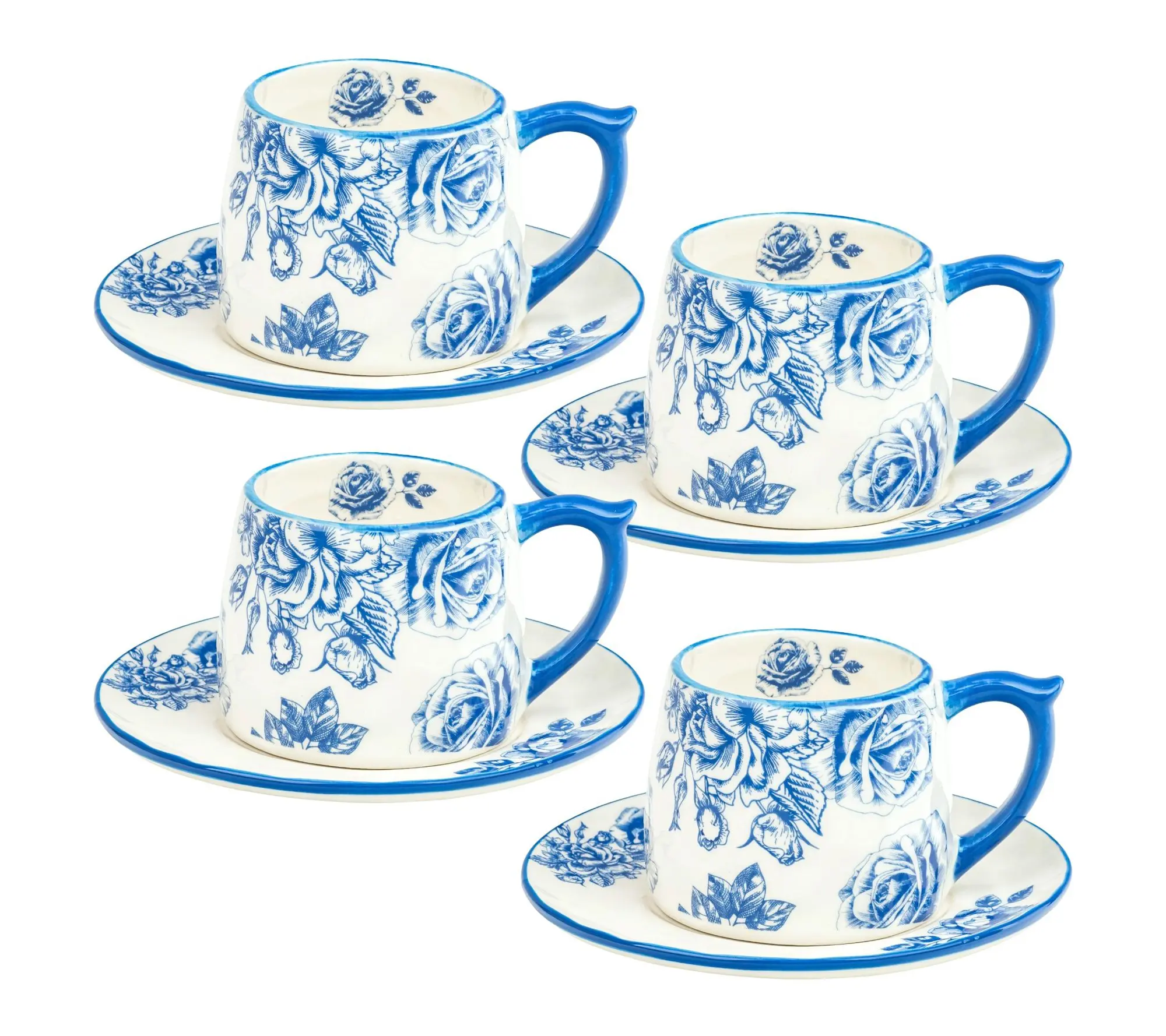 10 Strawberry Street Set of 4 Bella Tea Cup & Saucers