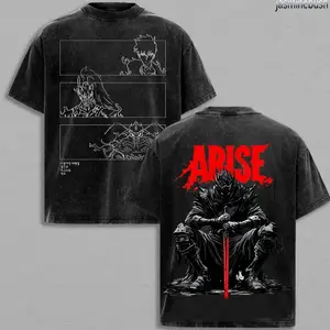 Arise Solo Leveling Anime Tee, IGRIS - BERU T-Shirt - Shadow Soldiers Sung Jin Woo Double Printed Oversize Lightweight Acid Washed Graphic Tee Gift For Anime Fan, Top Casual HK4 9AD