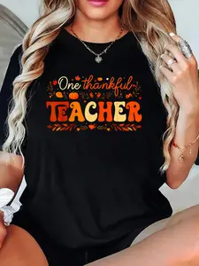 100% Cotton T-shirts One Thankful Teacher Thanksgiving Pumpkin Fall Autumn T-Shirt