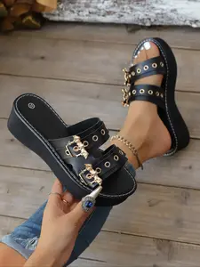 Women's Punk Style Bat Decor Platform Sandals, Fashionable Chunky Sole Sandals for Summer, All-match Commuter Shoes for Work & Daily Wear, Girl