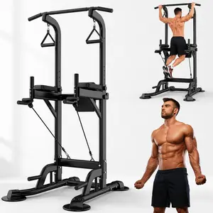 Power Tower Pull Up Station for Home Gym, Adjustable Dip Bar with Push Up Handles and Strength Training Workout Equipment