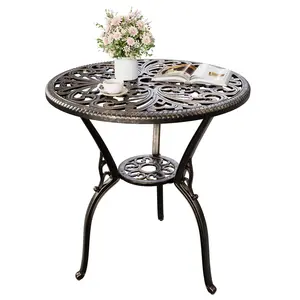 Weather-Resistant Cast Aluminum Patio Bistro Table – 23" Round Patio Coffee Table Side Table with Umbrella Hole, Durable Metal Construction, Noise-Reducing Feet, Easy Assembly, Antique Design for Garden, Backyard, Balcony, Porch, Pool
