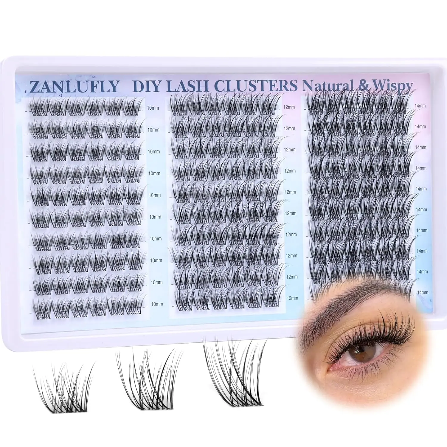 Natural Wispy Anime Style Lash Clusters, Volumized False Eyelashes, Makeup, C Curl, DIY Home Application, 180 Pieces Set