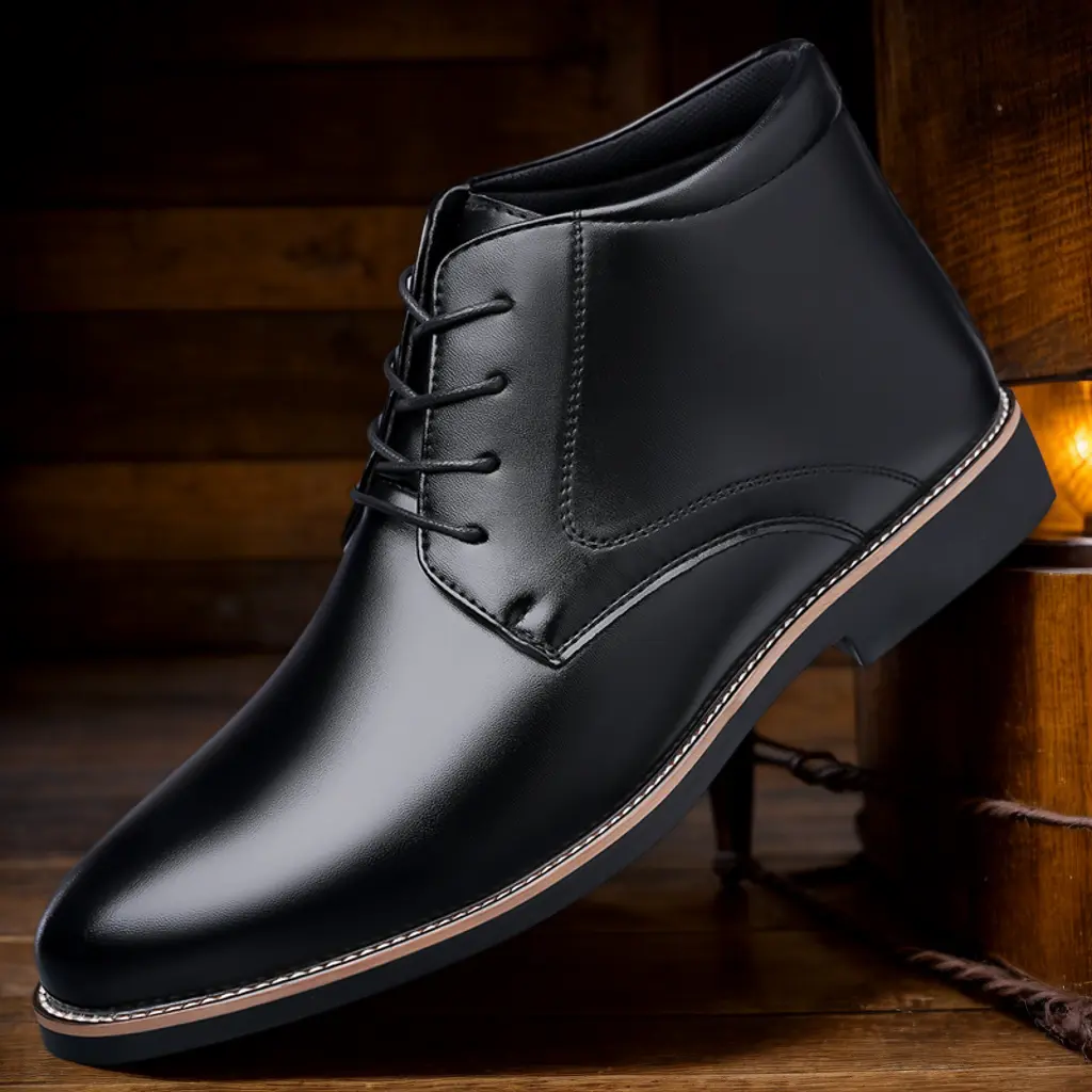 Men's Pointed Toe Lace-Up High-Top Dress Boots – Sleek Business Formal Ankle Boots