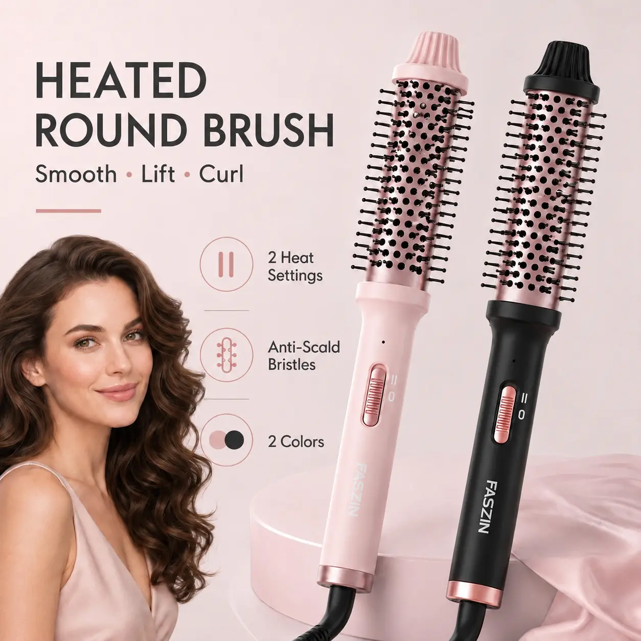 1.5 in Round Shape Thermal Brush for Women, Heated Hair Tool with Anti-Scald Bristles, 2 Heat Settings, Volumizing Blowout, Root Lift & Smooth Ends