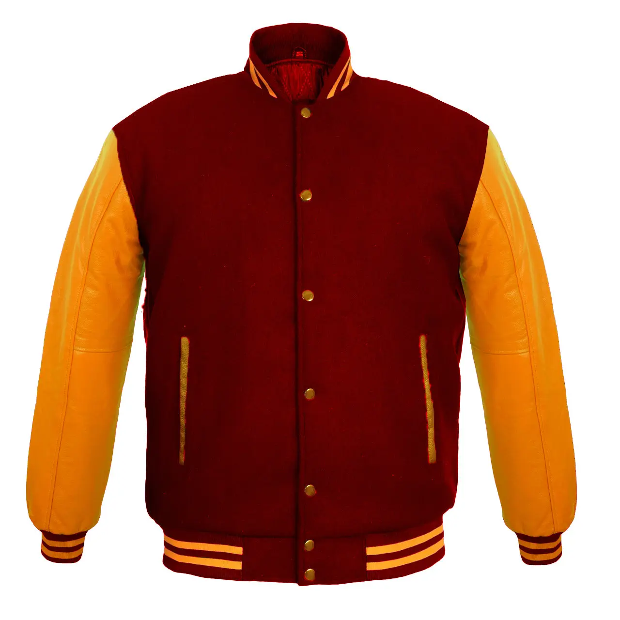 Deckra Men's Handmade Fashion Varsity Baseball Jacket - Customizable Menswear Casual Top with Wool Body, Genuine Leather Sleeves, Multiple Pockets, Polyester Accents, Embroidered Letterman Look, Button-Front Long Sleeves, Long Sleeve, 3Xl