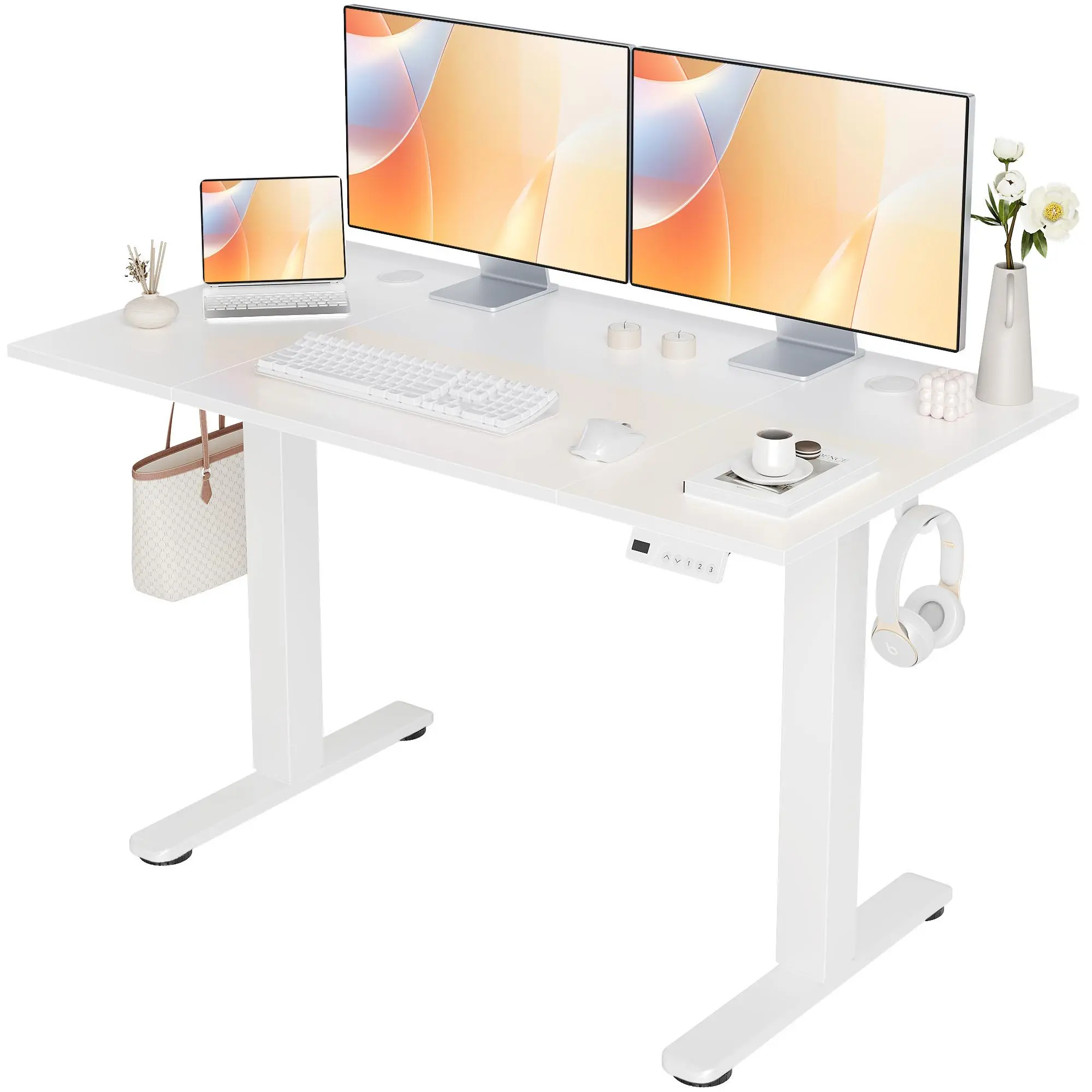 CLAIKS Ergonomic Electric Standing Desk - Ergonomic Home Office & Gaming Desk with Memory Presets, Cable Management, Steel Frame & Spliced Desktop, 32"/40"/48"Relieves Neck & Back Pressure,Compact Dual Monitor WFH Setup