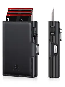 Men's Slim RFID Blocking Aluminum Wallet, Business Design with Pop-Up Card Slots, ID Window, Cash Slot & Zipper Coin Pocket